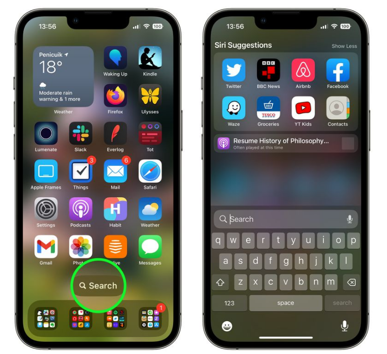 零陵苹果手机维修分享升级到 iOS 16 后，如何删除主屏幕上的搜索按钮 